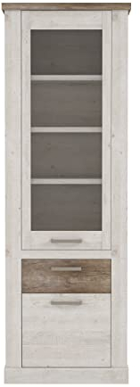 FORTE DURO Vitrine mit 1 Tür, 1 Glastür und 1 Schublade, Holzwerkstoff, Pnie Weiß /Antikeiche, 71,2 x 212 x 41,3 cm