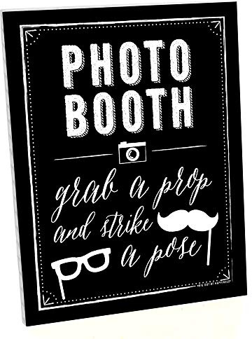 Big Dot of Happiness Photo Booth Sign with Stand – Festive & Durable Plastic Display – Indoor & Outdoor Party Decoration – 10.5” x 13.75”