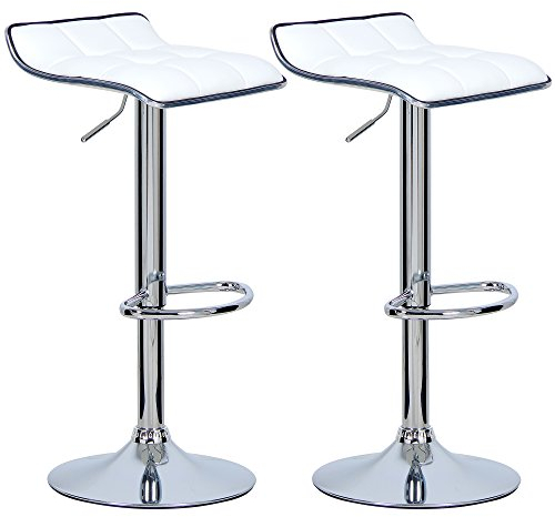 WOLTU 2X Taburetes Altos Cocina con Reposapiés, Regulables en Altura, Taburetes Giratorios 360°, Asiento PU, Sillas para Mostrador y Cafetería, Blanco
