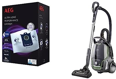 AEG VX9-2-ÖKO Staubsauger mit Beutel + GR210SM Staubbeutel (70% Recyclingmaterial, Zusatzdüsen, 850 Watt (max.), 65 dB(A), 5l Beutelvolumen, 8 Staubbeutel, 1 Motorfilter, 1 Mikrofilter)