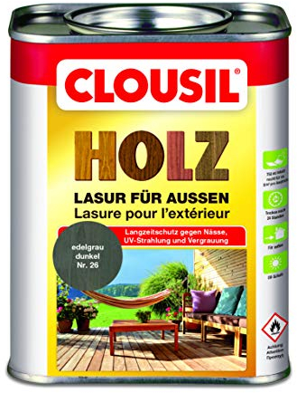 CLOUsil Holzlasur Holzschutzlasur für außen edelgrau dunkel Nr. 26, 0.75L: Wetterschutz, UV-Schutz, Nässeschutz und Schimmel für alle Holzarten - in verschiedenen Farben
