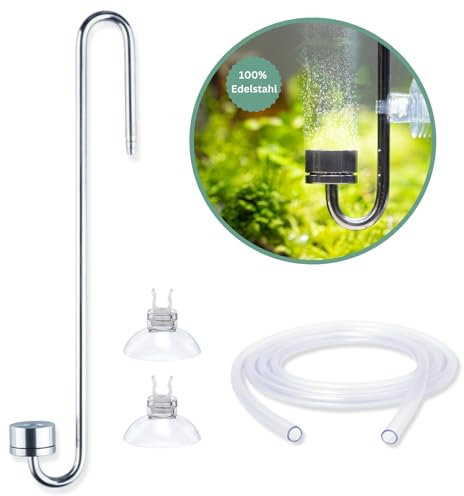 Q-Grow CO2 Diffusor Aquarium aus Edelstahl für Nano Aquarien, mit wechselbarer Keramikscheibe, inkl. 2m Schlauch - 15cm
