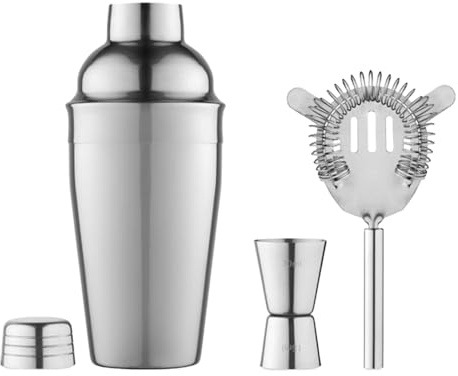 Publiclick Set de cóctel de Acero Inoxidable con Accesorios, Compuesto por una coctelera de 500 ml, incluiye Accesorios, medidor y un colador.