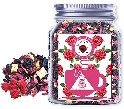 Plant Gift Rose Roselle Mix Tea (UVA, arándano, Manzana, Mango, Coco, pétalos de Rosa roja) té Caliente y Helado, té de Hierbas no GMO, sin Artificiales, té de Hoja Suelto Premium 70 g / 2.5oz