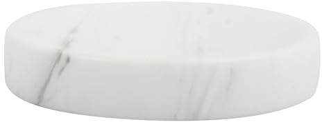 Spirella Seifenschale Steinoptik dekorative Badausstattung Seifenablage Sana aus Marmor Maße:12 x 12 x 2,3 cm-Weiß, White, One Size