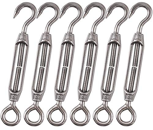 Cozihom, M4 Hook & Eye, C to O Turnbuckle 304 Stainless Steel, Hardware Kit for Wire Rope Tension, for Sun Shade, Tent Installation, Anti-Rust, 6 Packs