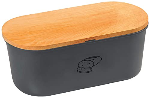 Kesper | Brotbox, Material: Kunststoff, Buchenholz, Maße: 33,5 x 18 /Höhe: 14 cm, Farbe: Grau, Braun | 85093
