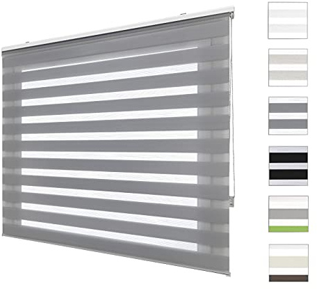 Estores enrollables Noche y Dia a Medida 130 x 250 - Anchos Desde 40 a 180 cm Control Total de la luz, Gris Persianas enrollables para Ventanas y Puertas
