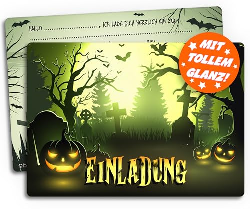 brint. 12x Halloween Einladungskarten für eine schaurig schöne Halloween-Party | Friedhof des Grauens | Einladung für Grusel-Party Kindergeburtstag Geburtstag Kinder-party Einladungen Erwachsene Te