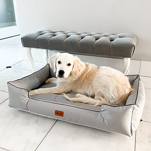Halkalife Wasserdichtes Sofa für einen mittelgroßen Hund - Hundebetten mit erhöhten Seiten - Hundebett für den Außenbereich - Abnehmbares Hundebett zum Waschen - Wetterbeständiges Hundesofa (M, grau)