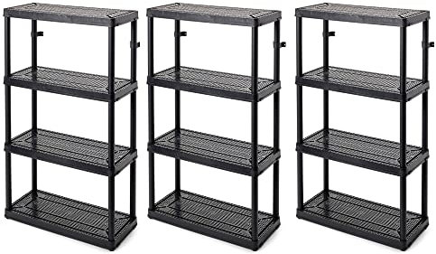 Gracious Living Unidad de almacenamiento de 4 estantes de altura fija de servicio medio, 14 x 32 x 54.5 pulgadas, sistema organizador para el hogar, garaje, sótano y lavandería, color negro (paquete