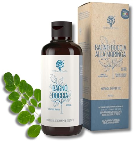 RedMoringa Bagno Doccia Nutre, Tonifica e Lenisce la pelle - 99% Naturale - con Estratti di Moringa, Acido Ialuronico, Aloe Vera - 250ml