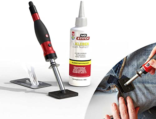 Mediashop No Stitch Nähpulver | kleben statt nähen | Textilklebepulver inkl. Hitze-Eisen | waschmaschinenfest | nähen ohne Nadel oder Faden | das Original aus dem TV