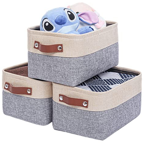 Mangata Aufbewahrungsbox,[3er Pack] Mittlere Aufbewahrungskorb Stoff, Box für Regal, Spielzeug, Bücher und Kindergarten (Mittel, Grau/beige)