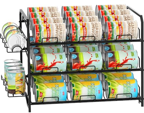 Mutool 3 Tier Can Rack, Stackable Kitchen Food Organizer/Holder for Counter-Top, Pantry Organizers and Storage, Black