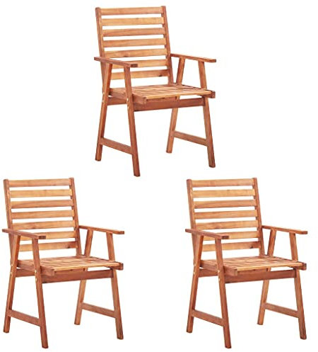 Makastle Bistrostuhl 3er Set, Allwetter Terrassenstuhl Gartenstuhl Gartensessel Landhaus Akazie Holz Braun Finish rustikal massiv stilvoll, Stuhl Sessel Holzstuhl Balkonstuhl für Balkon Garten