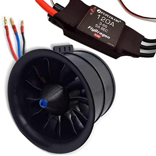 FLYCOLOR 90 mm Kanalventilator EDF mit 12 Blättern, bürstenloser RC-Motor 1450 kV mit 120 A ESC 3-6S elektrischer Geschwindigkeitsregler für RC-Jet-Flugzeug
