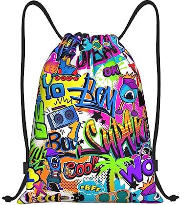 PIXOLE colorful stars printed Drawstring Backpack Water Resistant String Bag Sports Sackpack Gym Sack, for Men Women, Colorful Spray Pattern, M, Classic