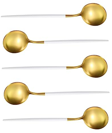 DOITOOL Cuillères à Soupe en Acier Inoxydable Lot de 5 Cuillères à Soupe Cantine Porridge Riz Ustensiles Cuisine