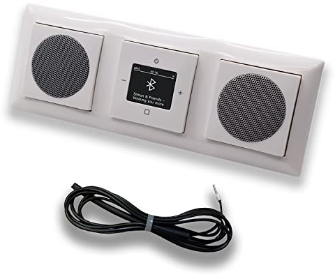 Busch Jäger DAB+ Unterputz Bluetooth (in and out) Radio 8217U-101 Balance SI alpinweiß, Set mit 2 x Lautsprecher, Abdeckungen, Rahmen + 0,9 m EBROM Wurfantenne zur Empfangsoptimierung - 8217 U – 101