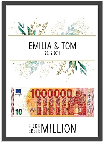 OWLBOOK® Hochzeitsgeschenke für Brautpaar Geld | Geldgeschenk Hochzeit | Geschenk Hochzeit Geld | Geldgeschenke zur Hochzeit | Geld schön verpacken | Bilderrahmen | Eure erste Million |