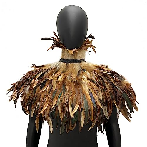 Surakey Federkragen Damen Herren Gothic Feder Cape Poncho Achselzucken Halskette Federboa Kostüm Feder Umhang Epauletten Fliege Schal Poncho für Halloween Fasching Karneval Party Kostüm Zubehör