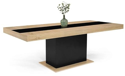 IDMarket - Tavolo da pranzo rettangolare allungabile EDEN 6-10 persone in legno e fascia centrale nera 160-200 cm