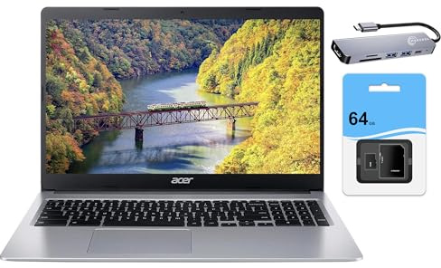 acer Laptop Chromebook 315 (2023), pantalla HD de 15.6 pulgadas, Intel Celeron N4020 (hasta 2.8 GHz), 4 GB de RAM, 128 GB de almacenamiento (64 GB eMMC + 64 GB SD), cámara web, WiFi, batería de más de