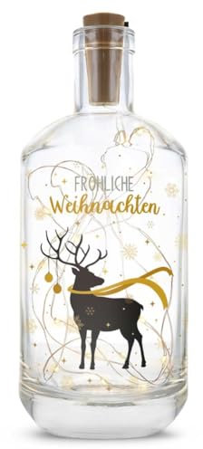 GRAVURZEILE Flaschenlicht mit UV Druck - Hirsch Gold - LED - Mit Lichterkette - Weihnachtsdeko zum Verschenken - Persönliche Geschenke für Frauen & Männer - Geschenk zu Wichtel und Weihnachten