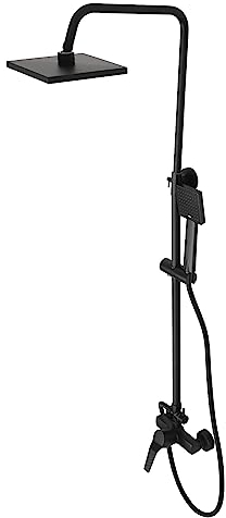 OUBUBY Duschsysteme mit Thermostat, Brausegarnituren Brausebatterien Regenbrausen Wandmontierte Duschsysteme Duschsäulen Kopfbrausen Verstellbare Brausestangen und Eckige Kopfbrausen (Schwarz)