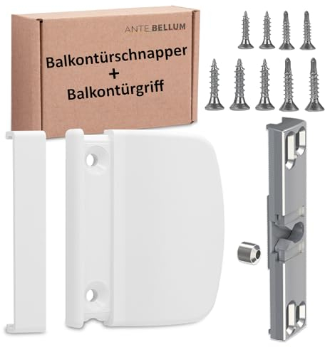 Ante bellum Loqueteau pour porte de balcon et poignée de porte de balcon, kit avec poignée, porte de balcon extérieure et porte de balcon avec vis (RAL 9016)