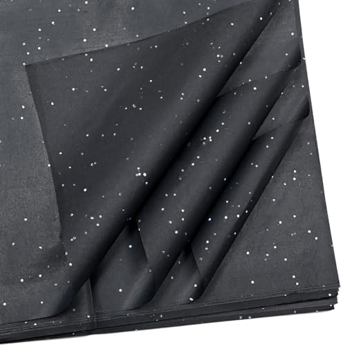 Topeedy Black Glitter Tissue Paper for Wrapping,50 Sheets 35 * 50cm Black Tissue Paper for Packing Birthday Baby Shower Father’s Day Gift Wrapping or DIY Art Craft
