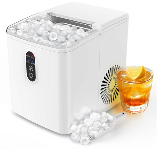 Maquina de Hielo, Fabricador de Cubitos de Hielo de Encimera 9 Cubitos de Hielo Listos en 6 Minutos, 12KG/24Hrs, con Pala y Cesta, Fabricador de Hielo Autolimpiable para Camping, Fiestas