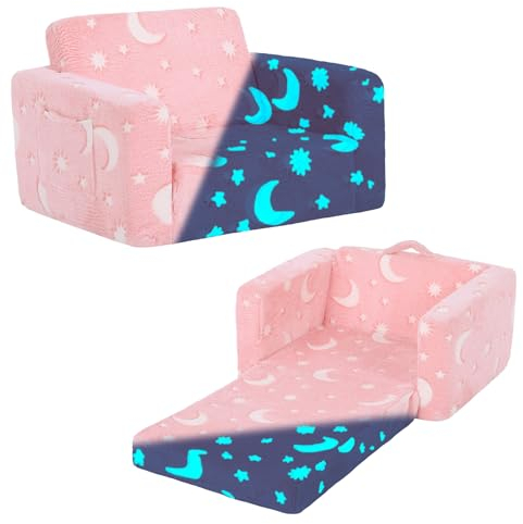 YOTATING 2-in-1-Kinder-Sofa-Stuhl, Glühen im dunklen Cabrio-Kleinkindstuhl, um Kinder Sofa Stuhl Klapperhalterstuhl für Mädchen oder Jungen auszuschalten