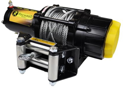 RocwooD Electric Winch 4500lbs / 2041kg 12V Steel Cable Recovery Winch Including Fairlead Roller, Mounting Plate & Wireless Remotes Offroad Heavy Duty