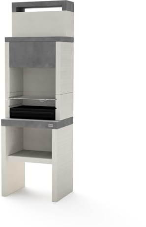 TUOZI - Einbaugrill für Holzkohle Modell PLAN 0 MAX (Grau/Weiß - 59 x 47 x 192 cm) REF: 8030 - Für den Außenbereich