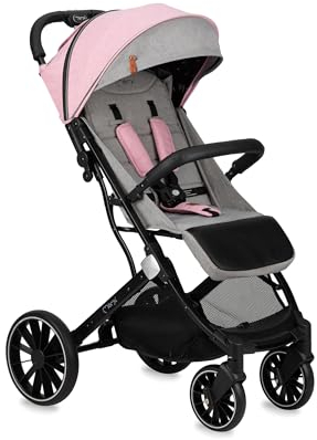 MoMi ESTELLE LIGHT PLUS Passeggino a partire da 6 mesi (fino a 22 kg), pieghevole con cintura di sicurezza a 5 punti, cestino porta spesa e funzione di apertura, manico telescopico per il traino