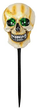 Cantos Rodados Blancos Decoraciones de Halloween solar al libre Decoración 3D Estacas Lámpara de cabeza de esqueleto Energía solar para césped al libre Jardín Patio Decoración de la casa (A, One Size)
