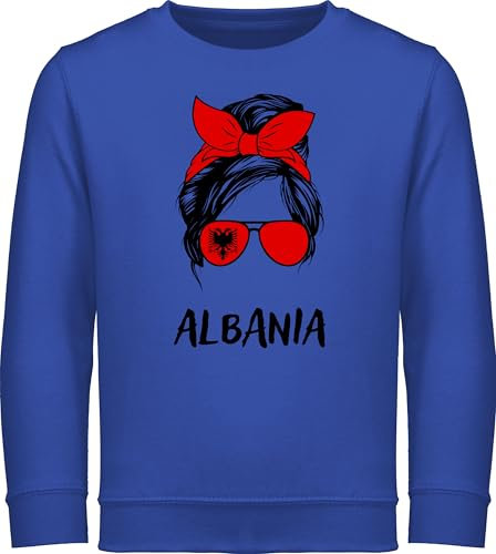 Sweatshirt Kinder Pullover für Jungen Mädchen - Fußball EM WM - Cooles Albanien Motiv Albania Style Shqipëria - 128 (7/8 Jahre) - Royalblau - Europameisterschaft Albanian Fussball albanische
