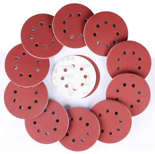 Sruhrak 100 Piezas Disco de Lija 800 Grano, 125 mm Redondas Papel de Lija 8 Agujeros Hojas de Lija para Lijadora Orbital Excéntrica