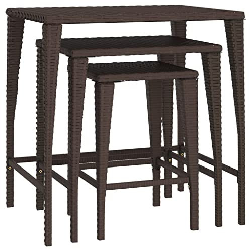 SDWEHO7 Satztische 3er Set, PE Rattan Beistelltisch Kleiner Kaffeetisch Bistrotisch Gartentisch für Terrasse Balkon, Braun Poly Rattan