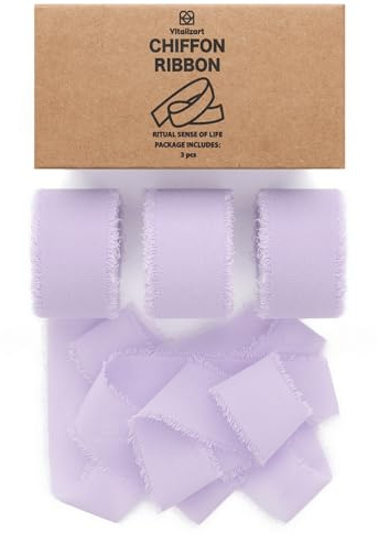 Vitalizart Schleifenband Lavendel Lila 2,5 cm x 19,2 m für Dekoration | Lila Geschenkband Chiffonband Stoff 6,4 m x 3 Rollen für Hochzeitseinladung, Brautstrauß, Geschenkverpackung