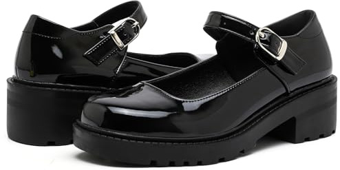 DADAWEN Chaussures Mary Jane Femme Cuir Verni Noir Plateforme Épaisse Talon Lolita École Antidérapantes