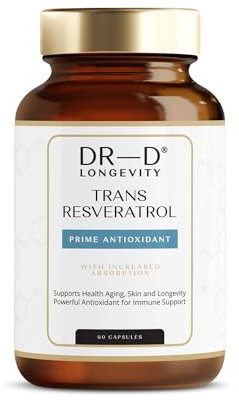 Trans Resveratrol von DR-D Longevity - 1000 mg, Premium-Antioxidans, 99% Reines Trans-Resveratrol, Hochdosiert, 60 Vegane Kapseln - 30 Tagesdosen
