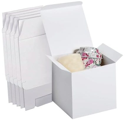 Geschenkboxen Kraftpapier, 15 Stück Weißer Quadratischer Geschenkkarton, 10 x 10 x 10 cm Pappschachteln mit Deckel, Faltbare Geschenkbox, für Geschenke, Hochzeit, Wiederverwendbar