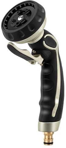 RESTMO Lancia da Giardino in Metallo - Irrigatore Resistente per Pulizia e Irrigazione, 9 Modalità, Grilletto Autobloccante, Alta Pressione, Utilizzo a Una Mano, Nero​