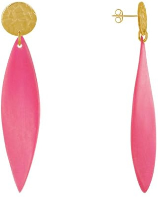 LES POULETTES BIJOUX - Pendientes Clavos de Metal Dorado y Pétalo Largo de Madera