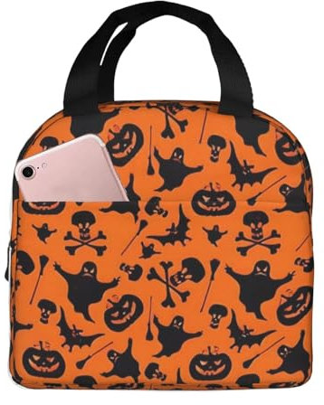 XTYGETY Bolsa de almuerzo reutilizable con estampado de Halloween, bolsa de almuerzo aislada para el trabajo y aventuras al aire libre