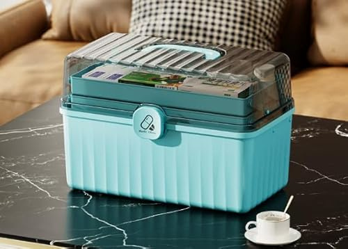 Braozaiw Botiquín de almacenamiento médico, botiquín de almacenamiento de emergencia de tres capas, botiquín portátil, botiquín doméstico, botiquín de gran capacidad. (Azul)