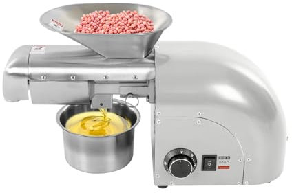 TONFEION 1800W Elektrische Ölpresse, Ölpressmaschine mit Edelstahlgehäuse, 95% Ölausbeute, Kalt-/Heißpressung, 11-17,6 lbs/h, für Haushalt/Gewerbe, Inkl. Filter, Bürste und Sicherheitsnetz (Silber)